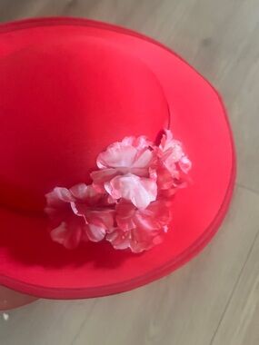 Elegant Red Wide Brim Church Hat Kentucky Derby Wedding Tea Party Floral OS